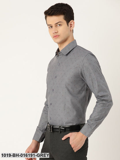 Men's Cotton Grey & Multi Printed Formal Shirt