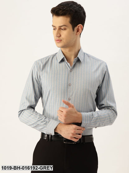 Men's Cotton Grey & Blue Checked Formal Shirt