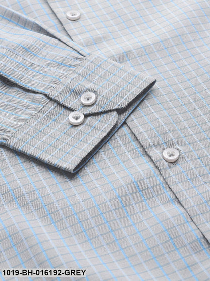 Men's Cotton Grey & Blue Checked Formal Shirt