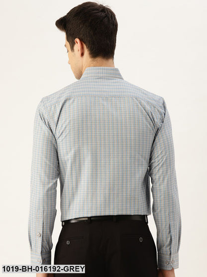 Men's Cotton Grey & Blue Checked Formal Shirt