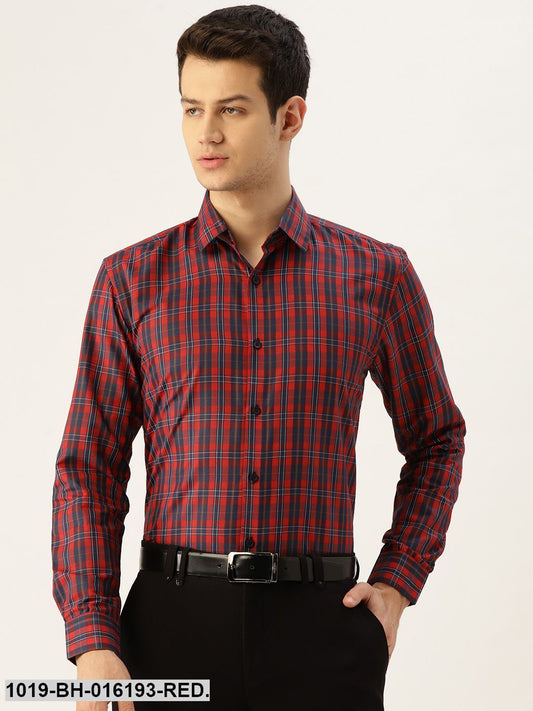 Men's Cotton Red & Navy Blue Checked Formal Shirt