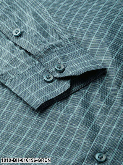 Men's Cotton Bottle Green & Sea Green Checked Formal Shirt