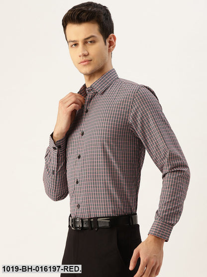 Men's Cotton Red & Multi Checked Formal Shirt