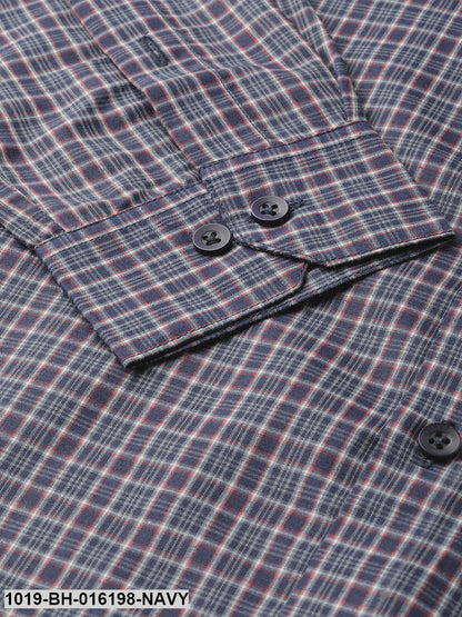 Men's Cotton Navy Blue & Grey Checked Formal Shirt