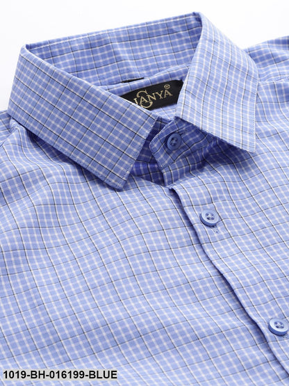 Men's Cotton Blue & Off White Checked Formal Shirt