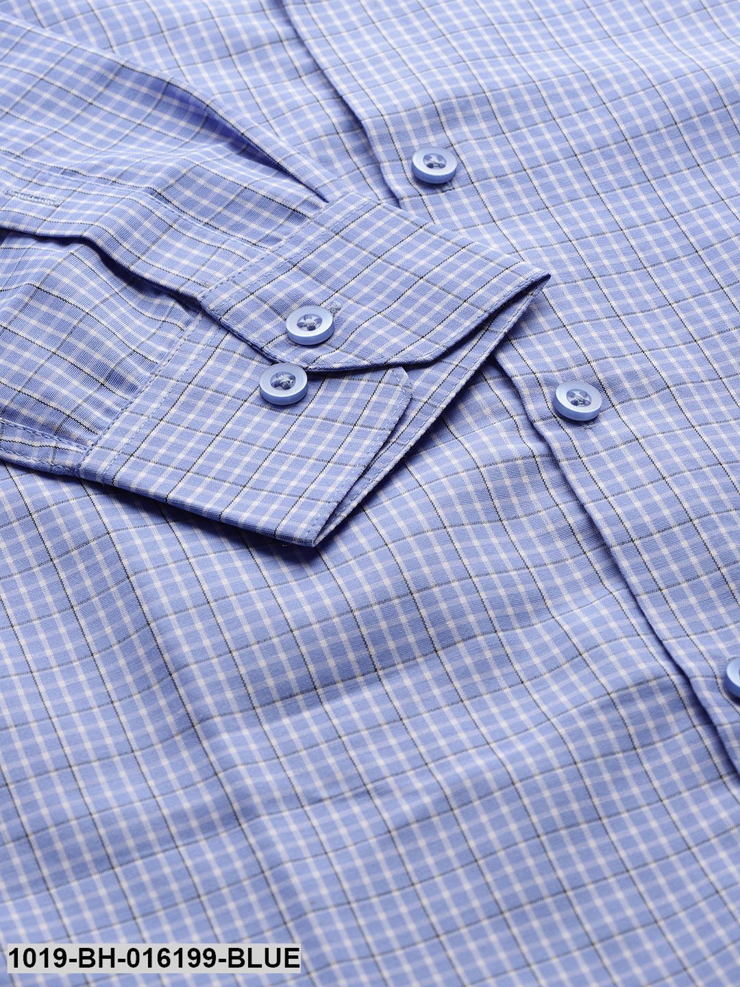 Men's Cotton Blue & Off White Checked Formal Shirt