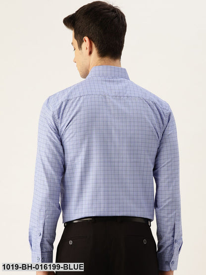 Men's Cotton Blue & Off White Checked Formal Shirt