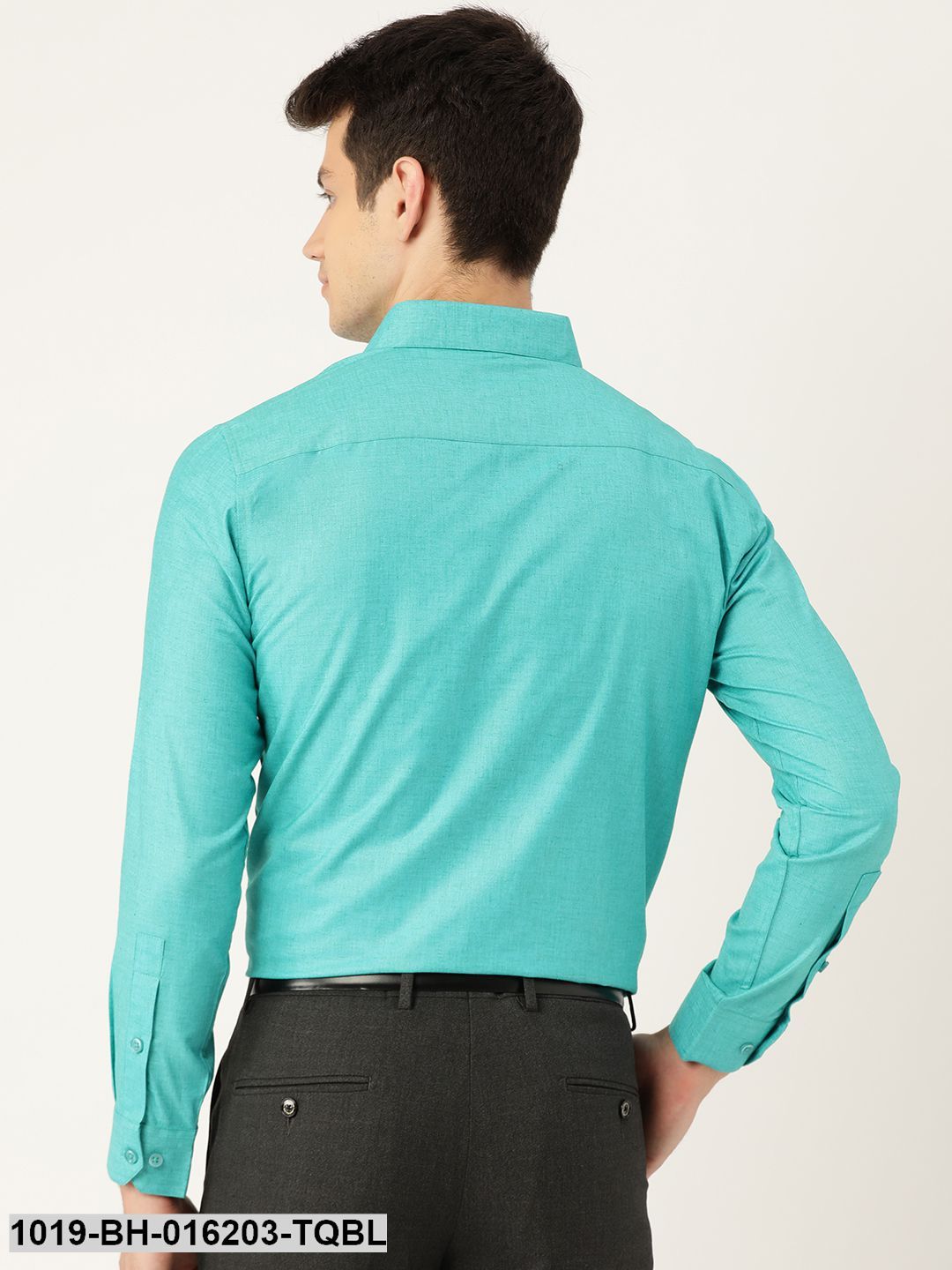 Men's Cotton Linen Turquoise Blue Solid Formal Shirt