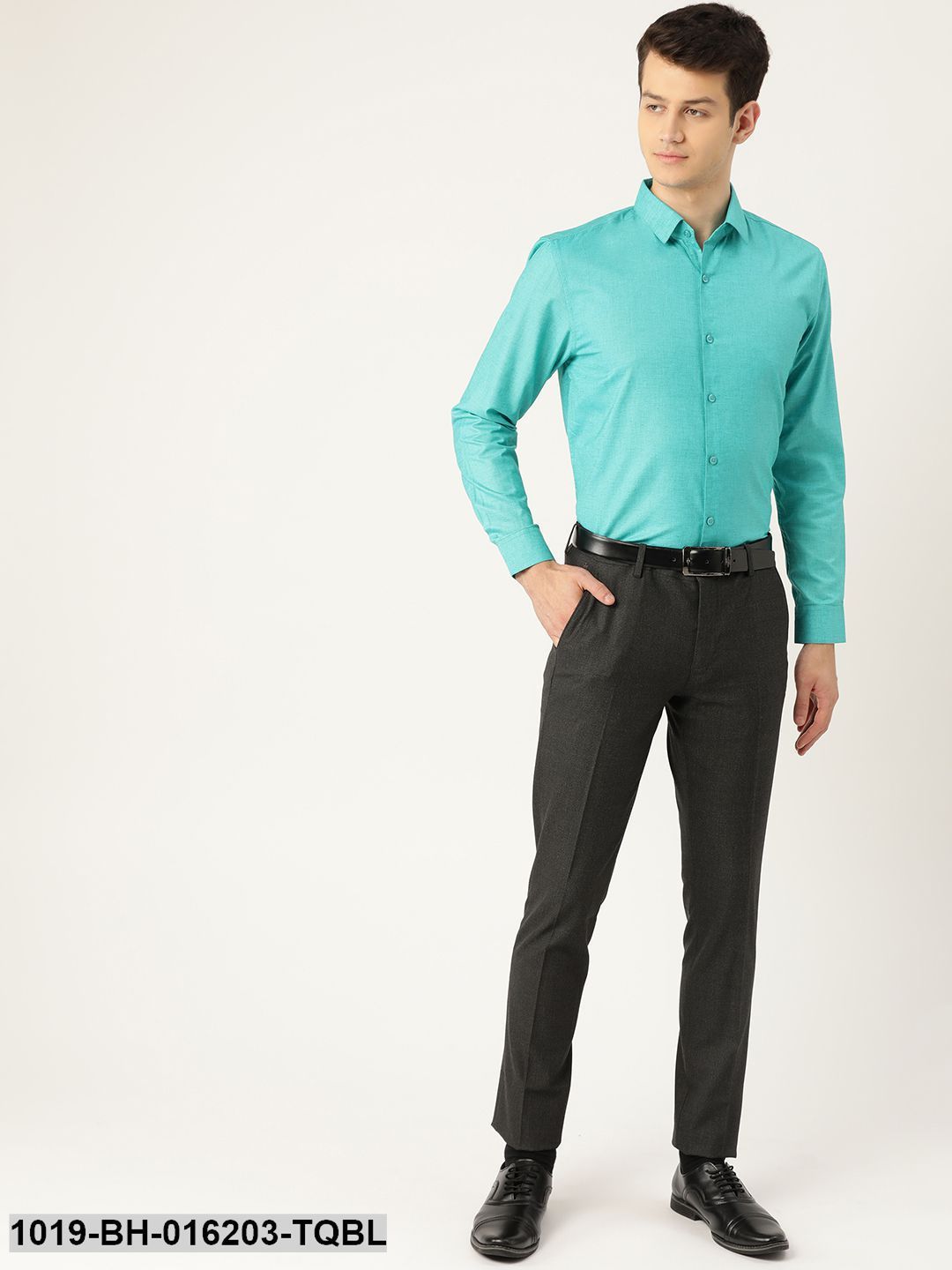 Men's Cotton Linen Turquoise Blue Solid Formal Shirt