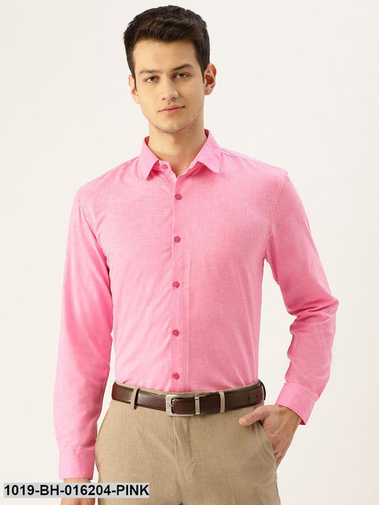 Men's Cotton Linen Pink Solid Formal Shirt