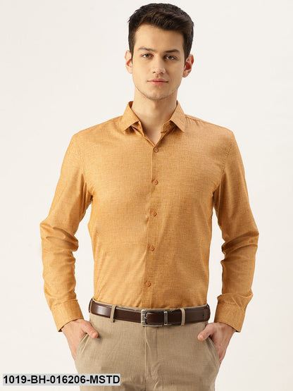 Men's Cotton Linen Mustard Solid Formal Shirt