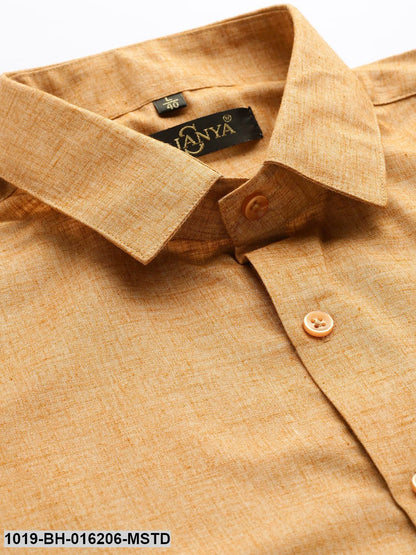 Men's Cotton Linen Mustard Solid Formal Shirt