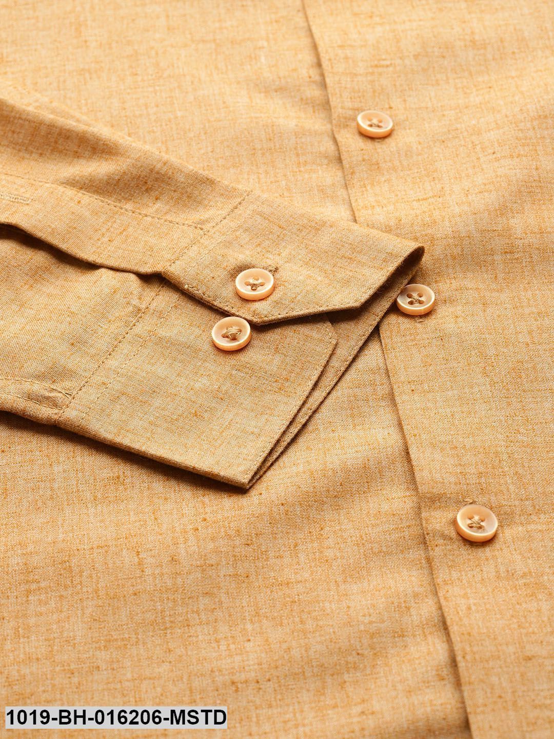 Men's Cotton Linen Mustard Solid Formal Shirt