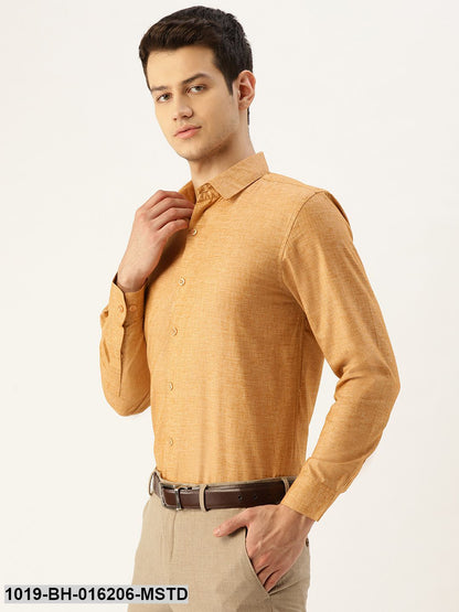 Men's Cotton Linen Mustard Solid Formal Shirt