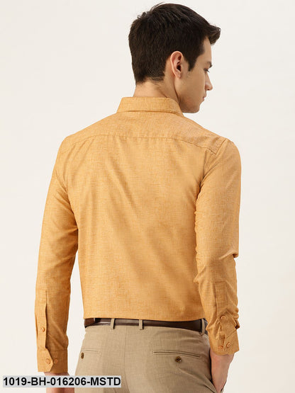 Men's Cotton Linen Mustard Solid Formal Shirt