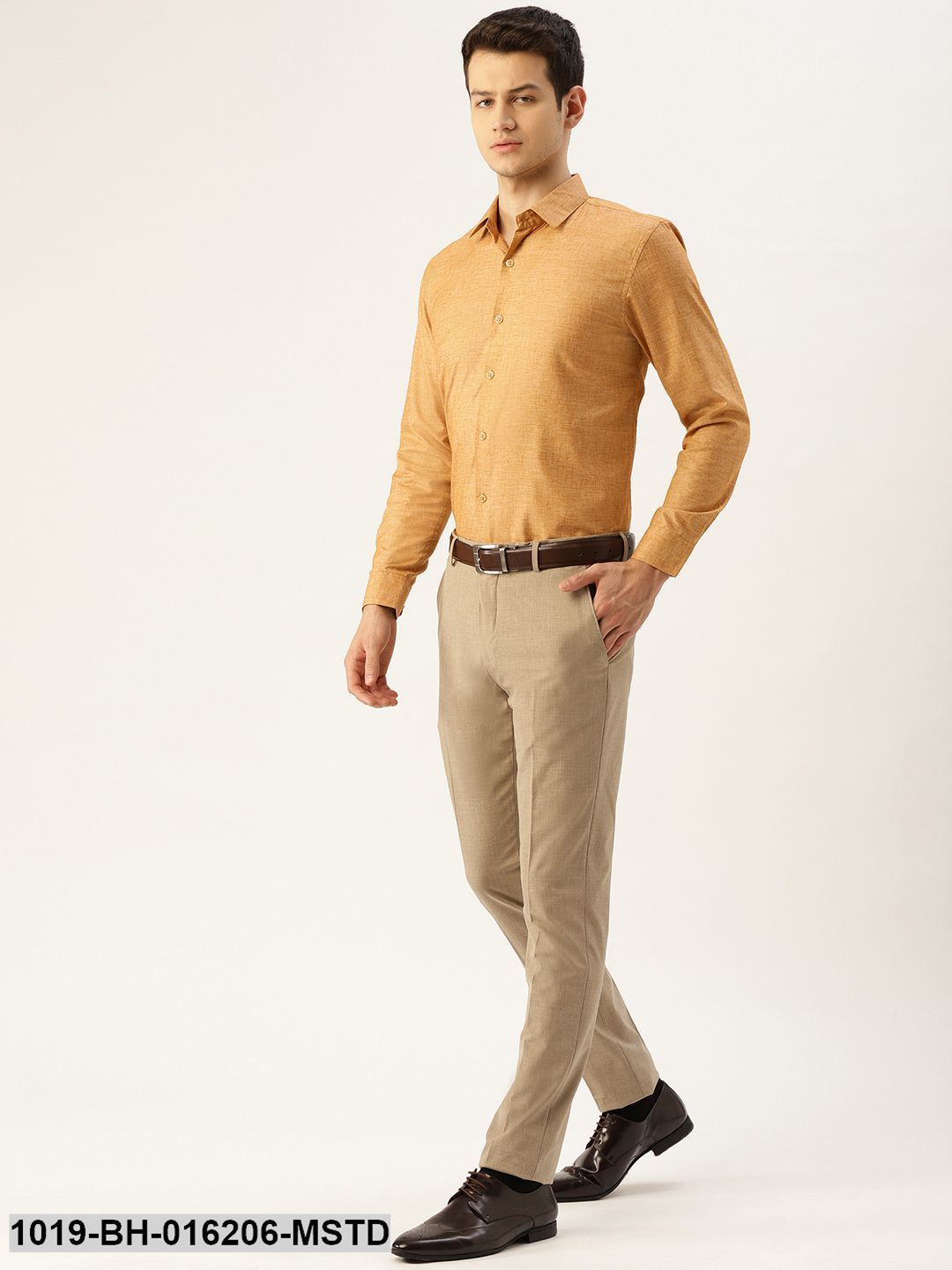 Men's Cotton Linen Mustard Solid Formal Shirt