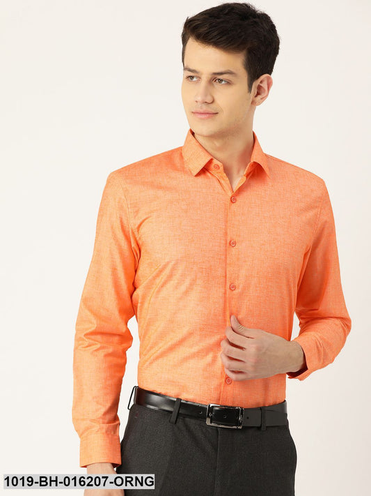 Men's Cotton Linen Orange Solid Formal Shirt