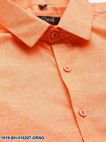 Men's Cotton Linen Orange Solid Formal Shirt