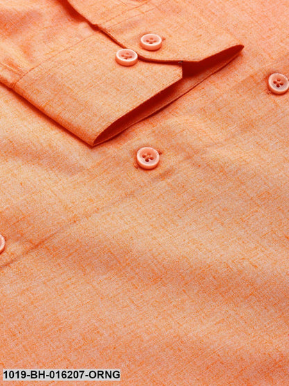 Men's Cotton Linen Orange Solid Formal Shirt