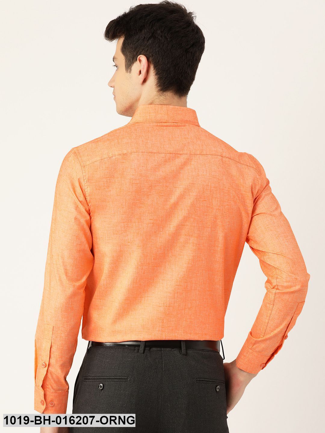 Men's Cotton Linen Orange Solid Formal Shirt