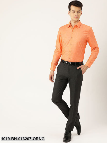 Men's Cotton Linen Orange Solid Formal Shirt