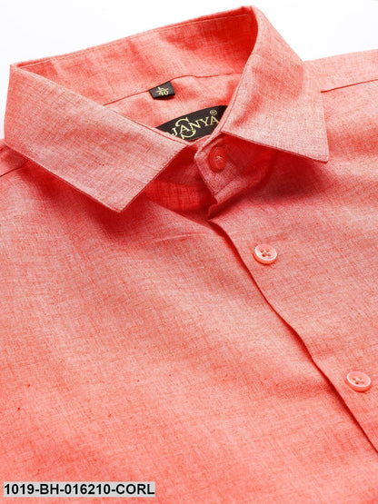 Men's Cotton Linen Coral Solid Formal Shirt