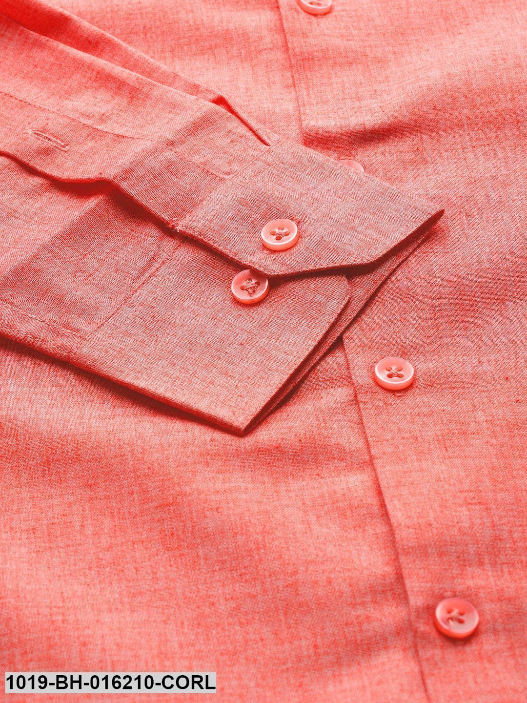 Men's Cotton Linen Coral Solid Formal Shirt