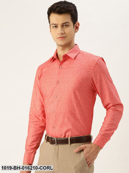 Men's Cotton Linen Coral Solid Formal Shirt