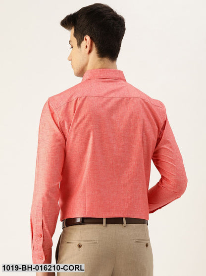 Men's Cotton Linen Coral Solid Formal Shirt