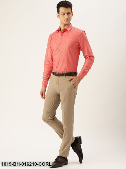 Men's Cotton Linen Coral Solid Formal Shirt