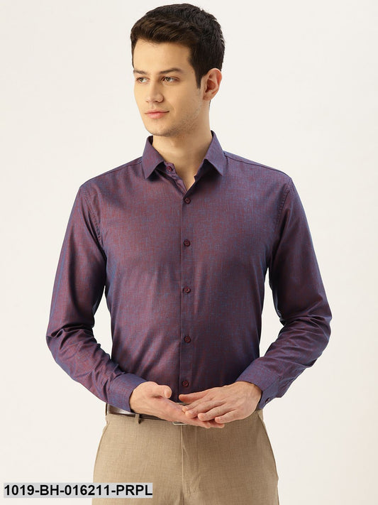 Men's Cotton Linen Dark Purple Solid Formal Shirt