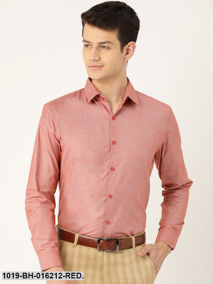 Men's Cotton Linen Red & Grey Solid Formal Shirt