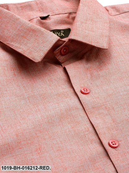 Men's Cotton Linen Red & Grey Solid Formal Shirt