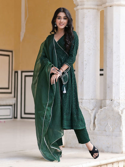 Women's Juniper Green Embellished Anarkali Set