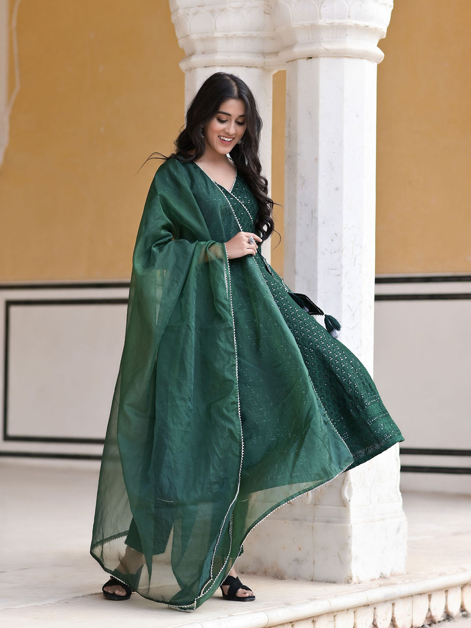 Women's Juniper Green Embellished Anarkali Set