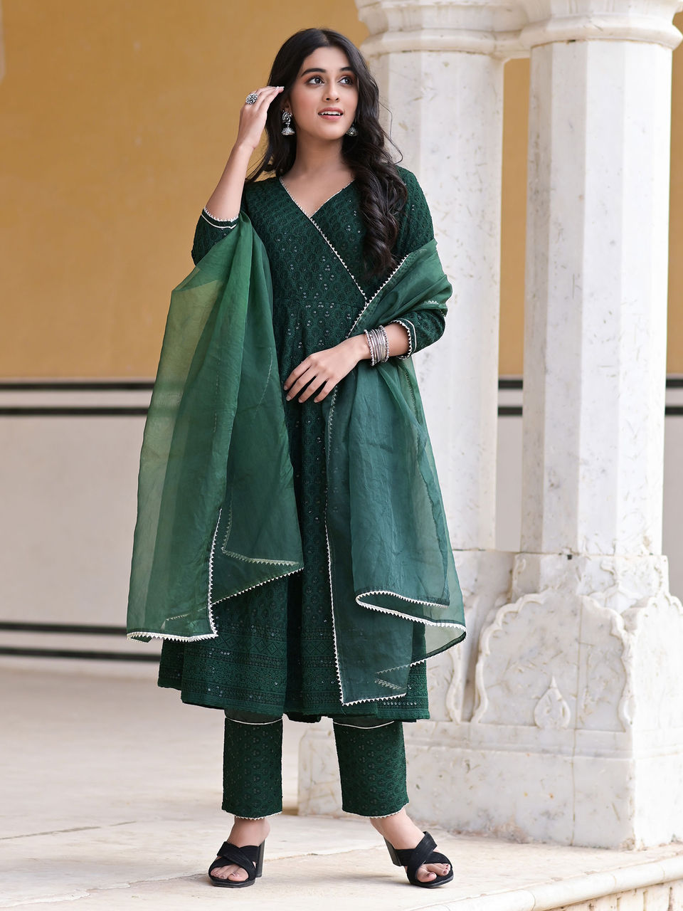 Women's Juniper Green Embellished Anarkali Set