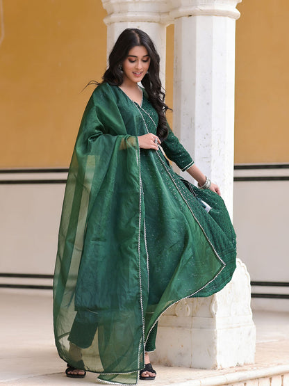 Women's Juniper Green Embellished Anarkali Set