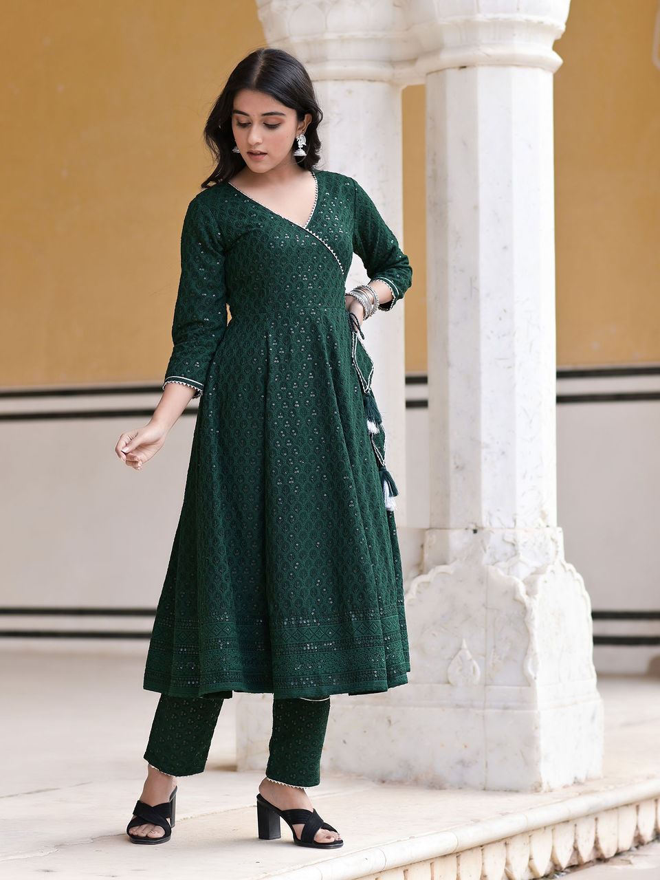 Women's Juniper Green Embellished Anarkali Set