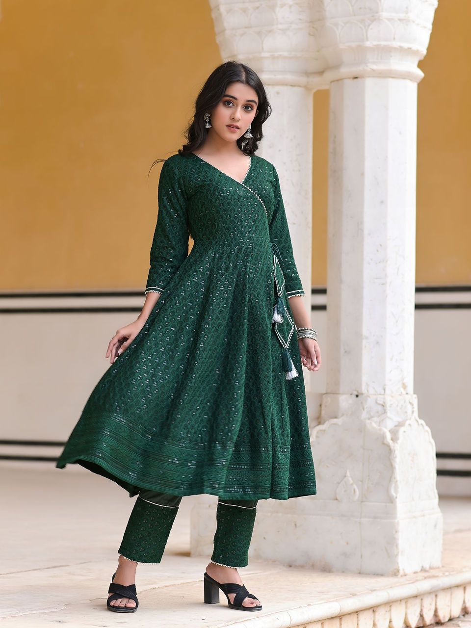 Women's Juniper Green Embellished Anarkali Set