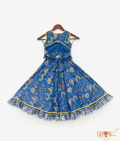 Girl's Blue Print Lehenga Choli