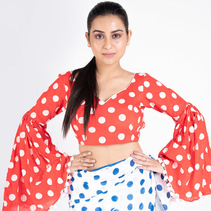 Women's Red Polka Dotted Chiffon Padded Blouse