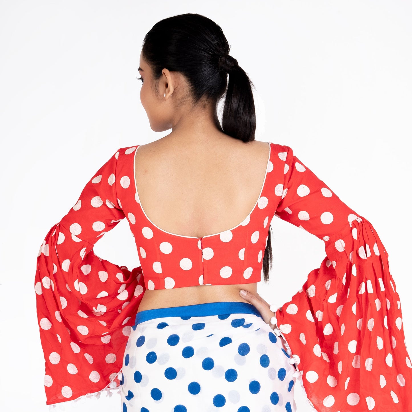 Women's Red Polka Dotted Chiffon Padded Blouse