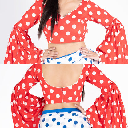 Women's Red Polka Dotted Chiffon Padded Blouse