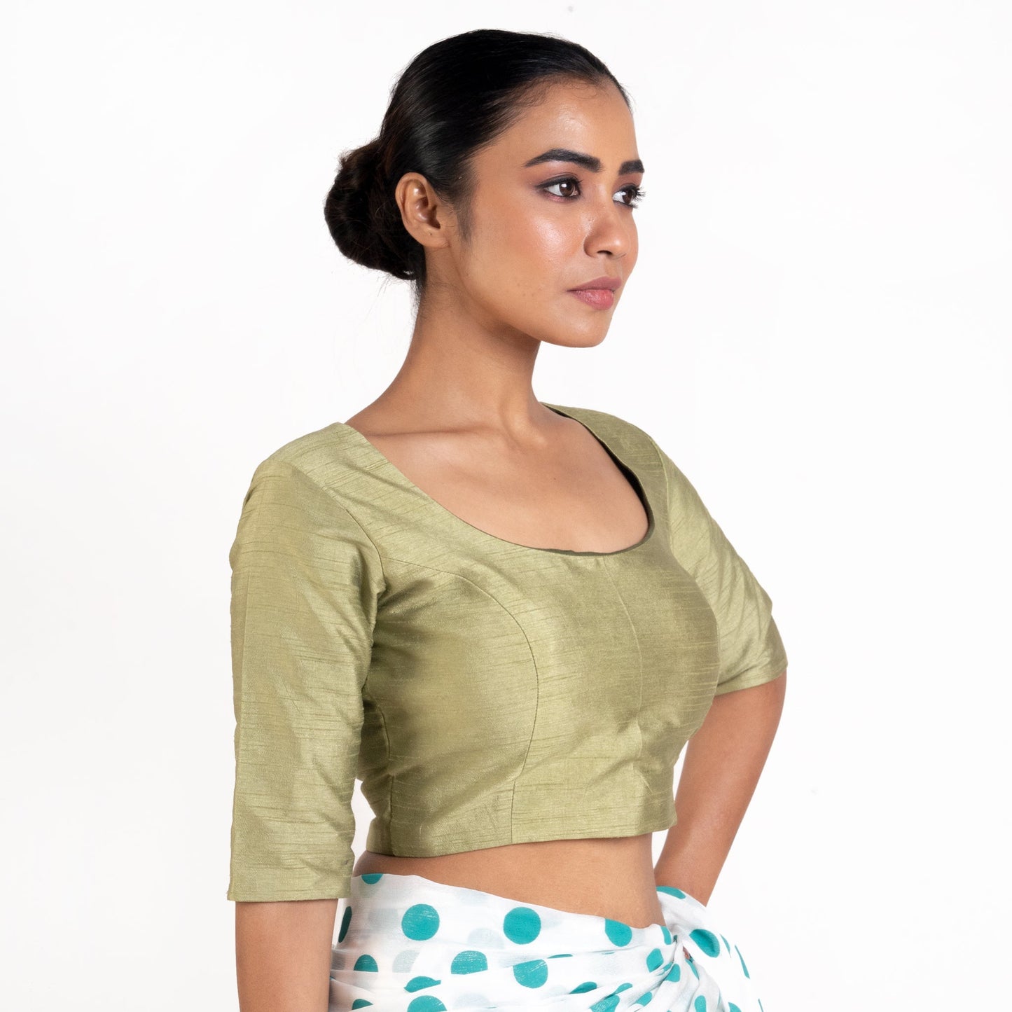 Women's Acid Green Silk Padded Blouse With Back Design