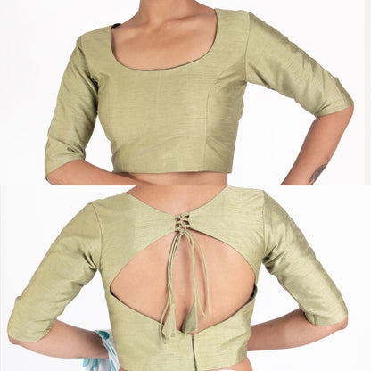 Women's Acid Green Silk Padded Blouse With Back Design