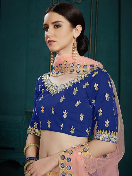 Women's  Navi Blue Georgette Embroidered Lehenga