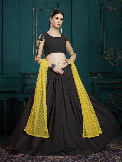 Women's  Black Georgette Embroidered Lehenga