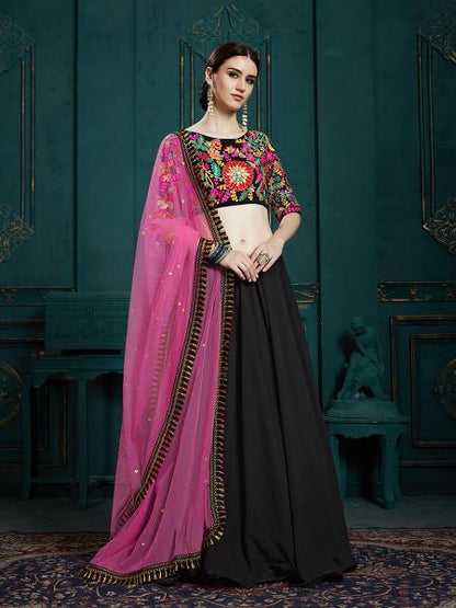 Women Black Embroidered Lehenga  (3pcs Set)