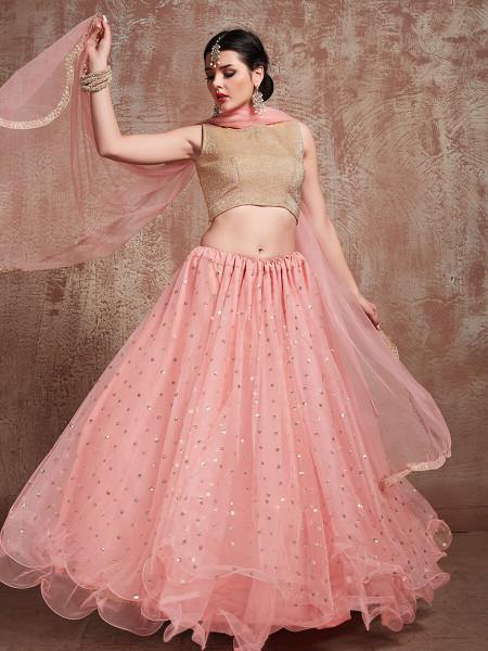 Women Baby Pink Heavy Embroidered Lehenga  (3pcs Set)