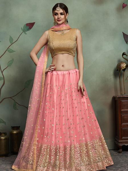 Women's  Baby Pink Soft Net Heavy Embroidered Lehenga